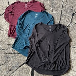 SO Long-Sleeve V-Neck Tops in Black, Teal, Burgundy XL